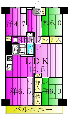 近鉄ハイツエクセル柏 507号室 間取り