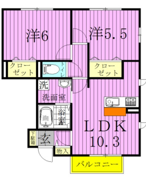 サンルーチェB 102号室 間取り