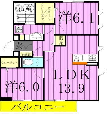 アンソレイエB棟 101号室 間取り