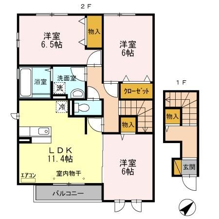 エクセレント三輪野山Ⅱ 201号室 間取り