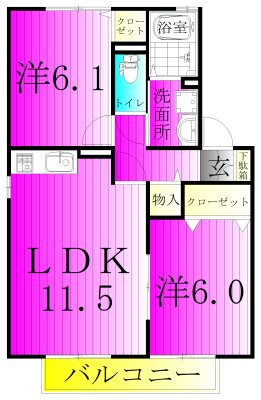 リシアンサス・ガーデンＤ 203号室 間取り