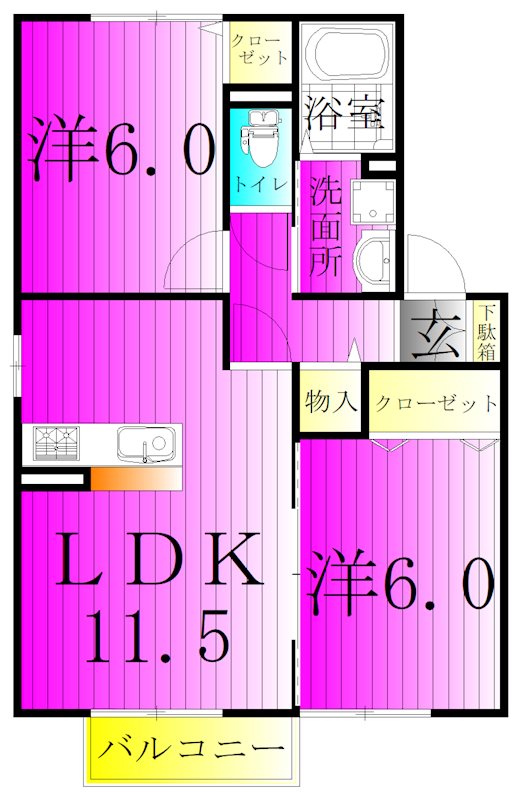 サニーウェル（南逆井） 202号室 間取り