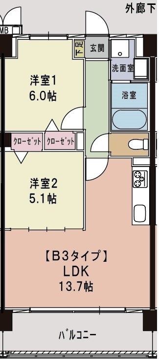 エスポワール鎌ヶ谷 205号室 間取り