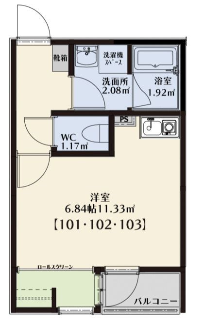 SKリデンテⅦ 103号室 間取り