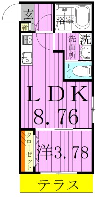 オークプレイス 102号室 間取り
