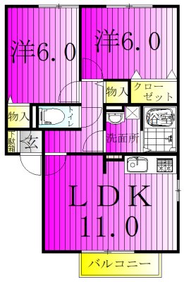 グランモアA棟 202号室 間取り