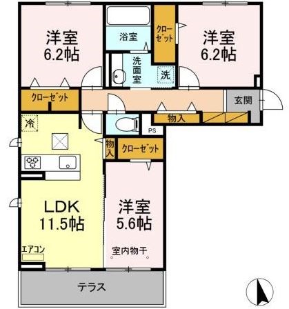 グリシーナ 106号室 間取り