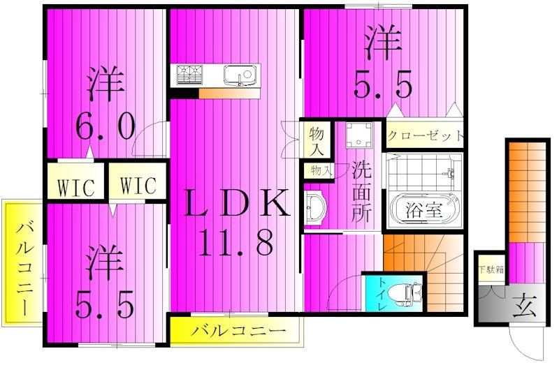 メゾンクレール日暮Ｎｏｒｔｈ 201号室 間取り