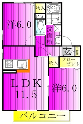ヴィルヌープⅢ 202号室 間取り