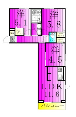 ハイクレスト 301号室 間取り