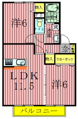 ロイヤルパークスD 202号室 間取り
