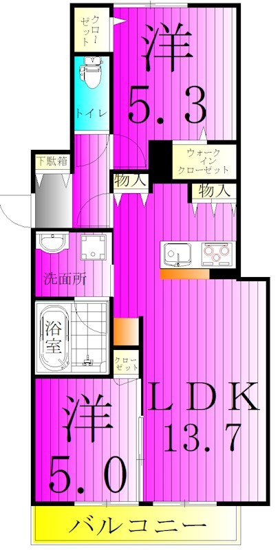 チャコールＭ 203号室 間取り