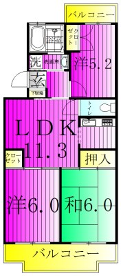 ジュネ向山二番館 102号室 間取り