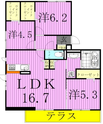 アンソレイエ　A棟 106号室 間取り