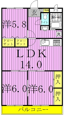 サンエステートＡ棟 104号室 間取り