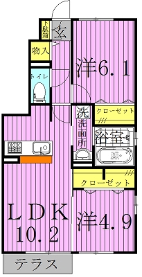 グランベールB棟 103号室 間取り