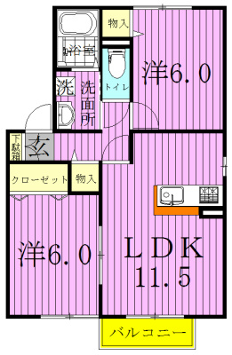 クレールルピナスＢ 202号室 間取り