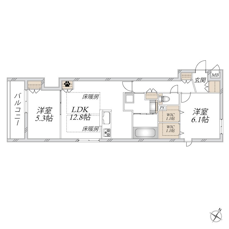 ＦＬＯＷＥＲ　ＦＩＥＬＤＳ　ＫＡＳＨＩＷＡ 202号室 間取り