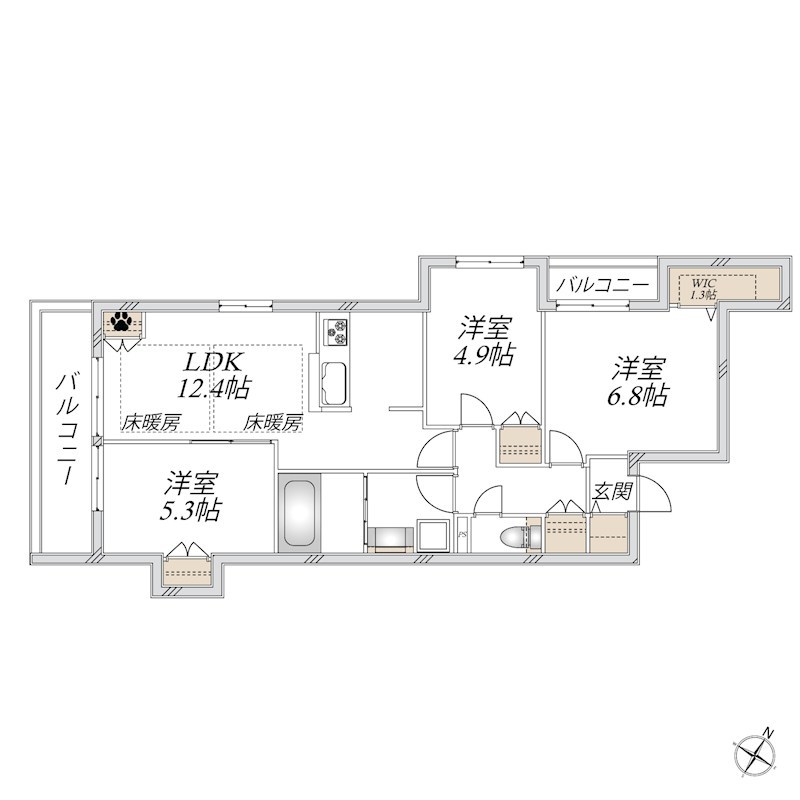 ＦＬＯＷＥＲ　ＦＩＥＬＤＳ　ＫＡＳＨＩＷＡ 201号室 間取り