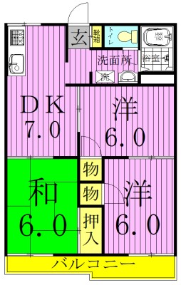 パールハイツ砂川 102号室 間取り