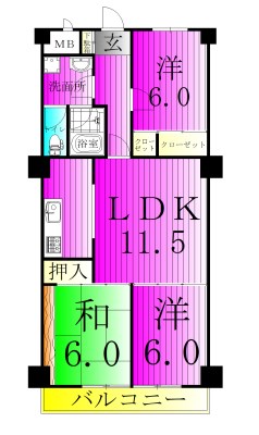 ライオンズマンション　ロワイヤル北小金 407号室 間取り