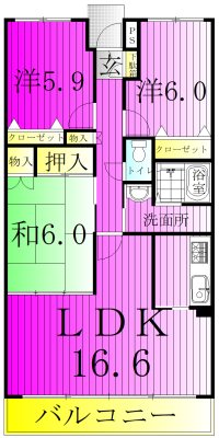 サングリーン海道割 602号室 間取り