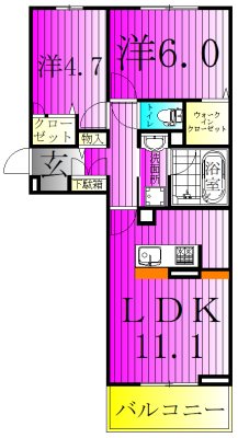 シャンティ 303号室 間取り