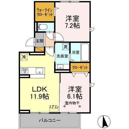 コンフォールクレール 201号室 間取り