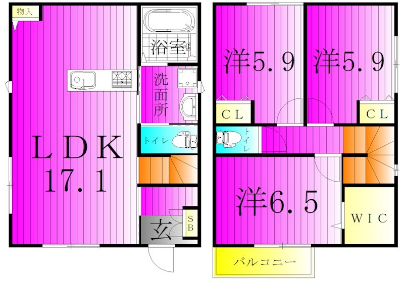 Ｓｏｌ　＆　Ｌｕｎａ　Ｂ棟 間取り
