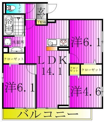 ヴァン・ヴェールおおたかの森　Ⅰ 301号室 間取り