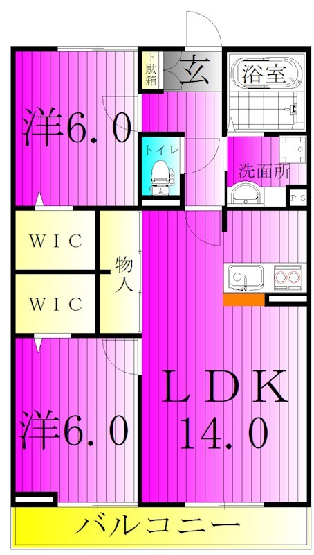 ＷＥＳＴ　ＣＯＵＲＴ結 303号室 間取り
