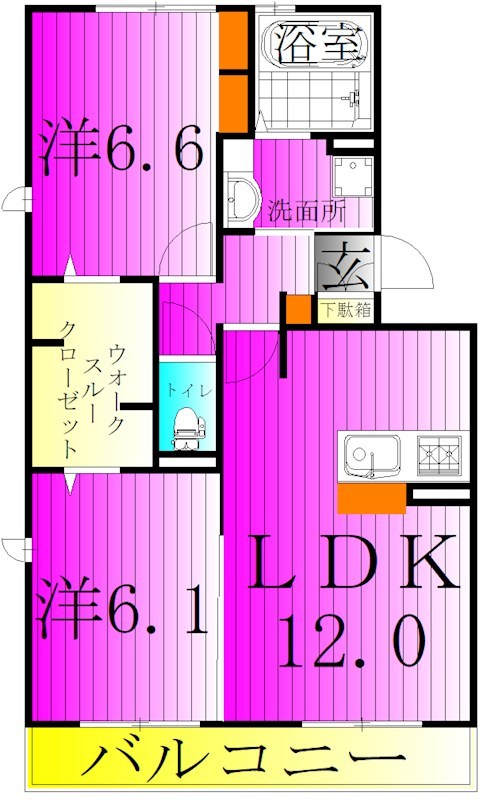 グランドゥール高柳B 302号室 間取り