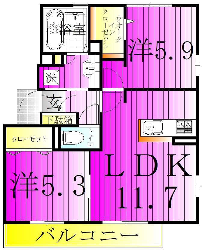 グラディート  201号室 間取り