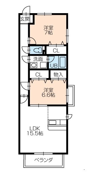 エスポワール 2A号室 間取り