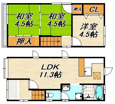 野田町8丁目貸家 間取り図