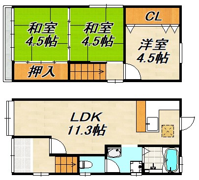 野田町8丁目貸家 間取り図