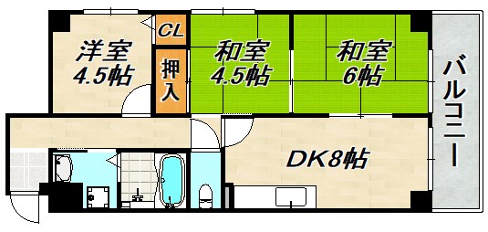 グランディール湊川 間取り図