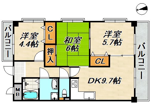 グリーンコート若草 間取り図