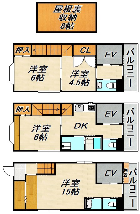 西尻池4丁目3階建貸家 間取り図