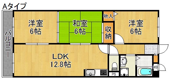 ヴィラスリースター住之江 間取り