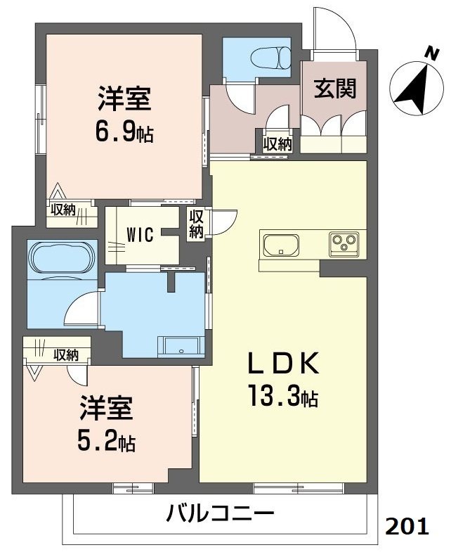 アルフラット天樂 201号室 間取り