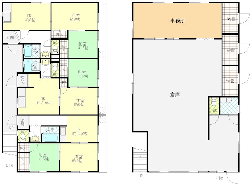 長久手市貸倉庫　事務所・住居付 間取り