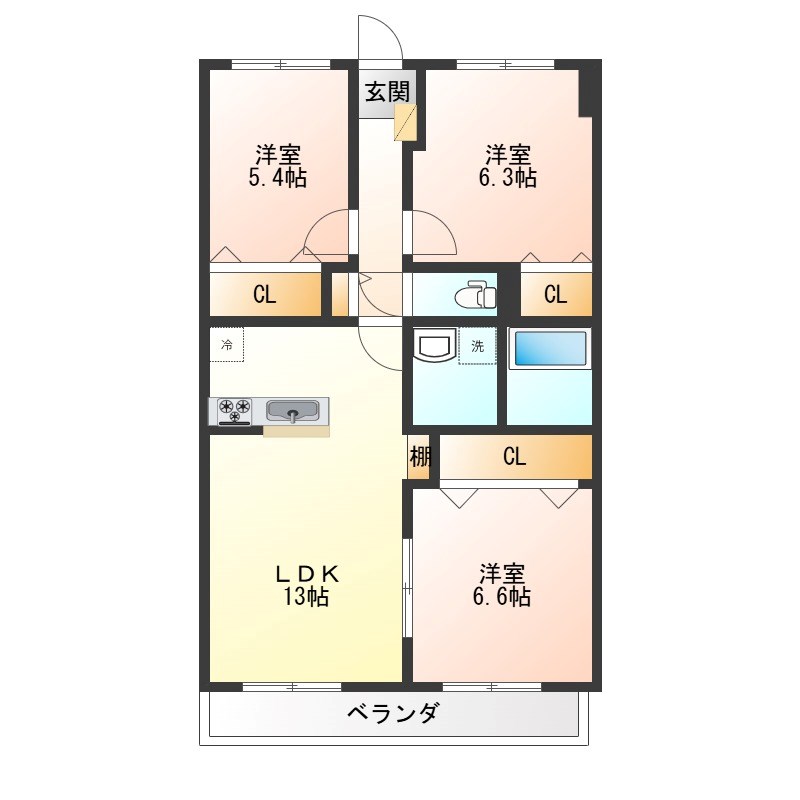 材木町ヴィラージュマンション 603号室 間取り