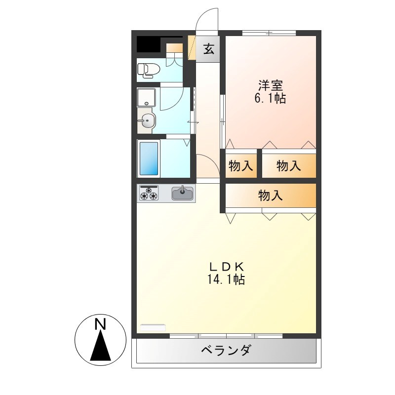 メゾンソレール 102号室 間取り