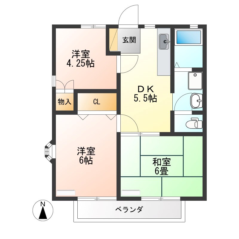 ファミリータウンみずほの　B棟  201号室 間取り