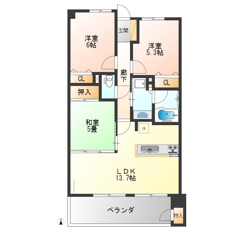 サーパス簗瀬西通り 3F号室 間取り