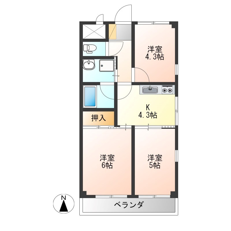 ピアジオ東簗瀬 407号室 間取り