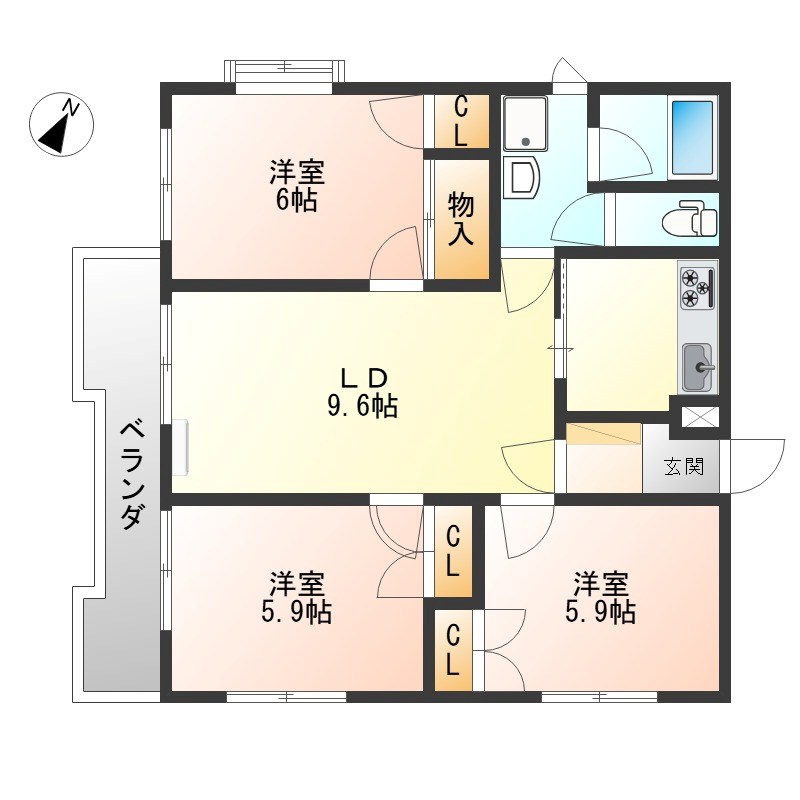 グランビュー・オーク 101号室 間取り