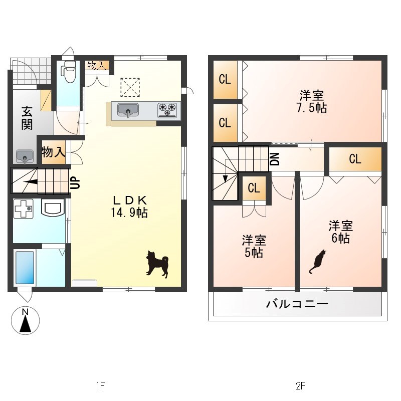 平松町メゾネットⅠ 東号室 間取り