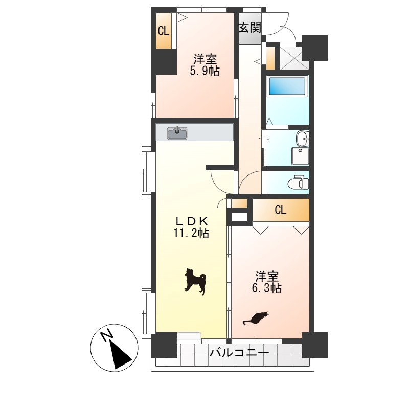 ROSE TOWER 元今泉 212号室 間取り